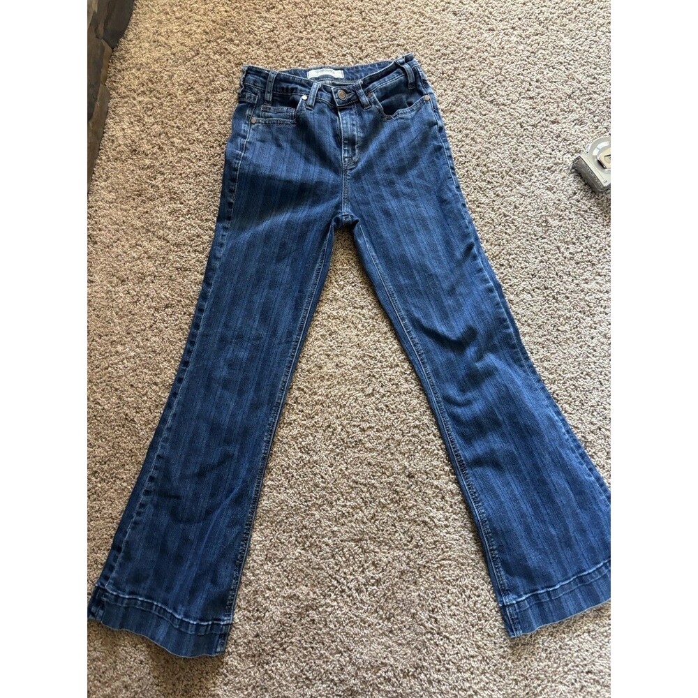 Rock & Roll Denim Jeans Women 27 High Rise Flare Stretch Western Pin Stripe